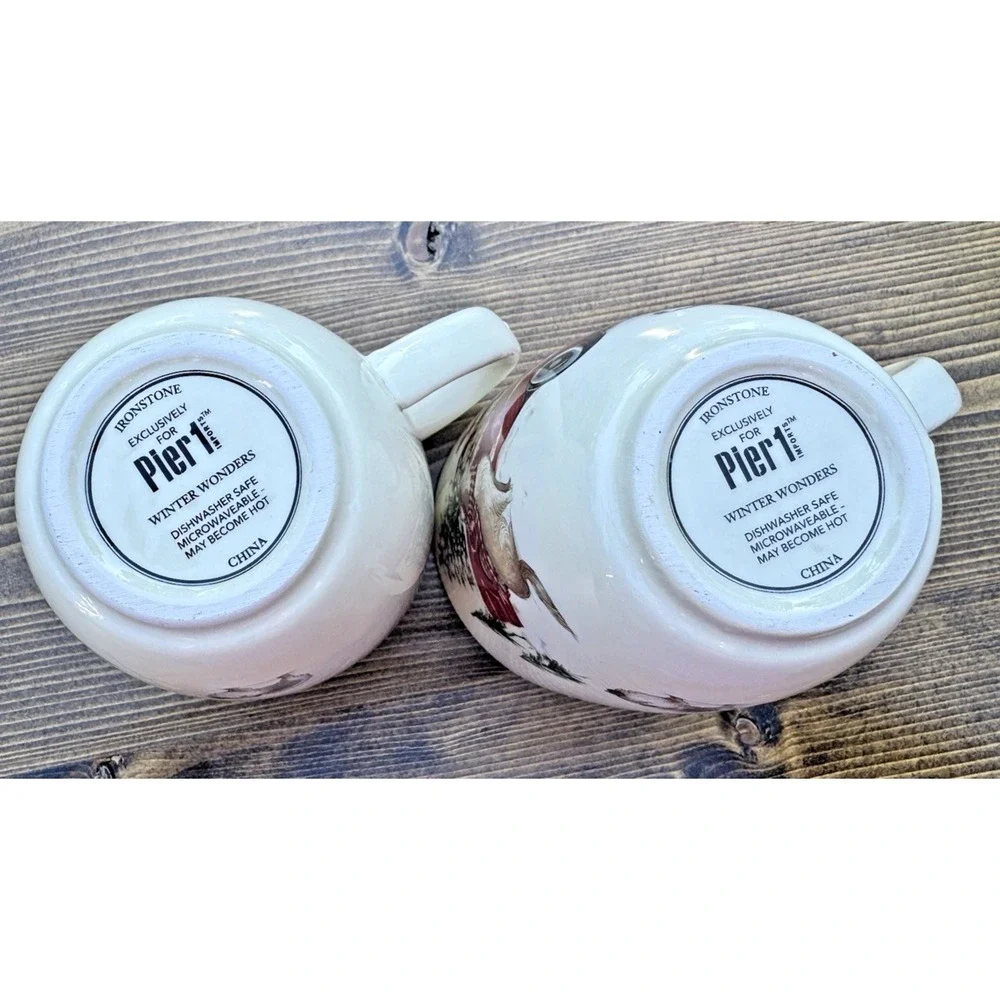 Pier 1 Winter Wonders Christmas Red Truck Dogs Cats‎ Mug Set 2 Ironstone